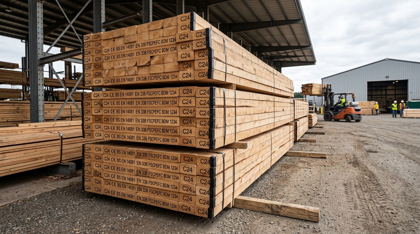 Certyfikowane belki drewna konstrukcyjnego C24 w tartaku