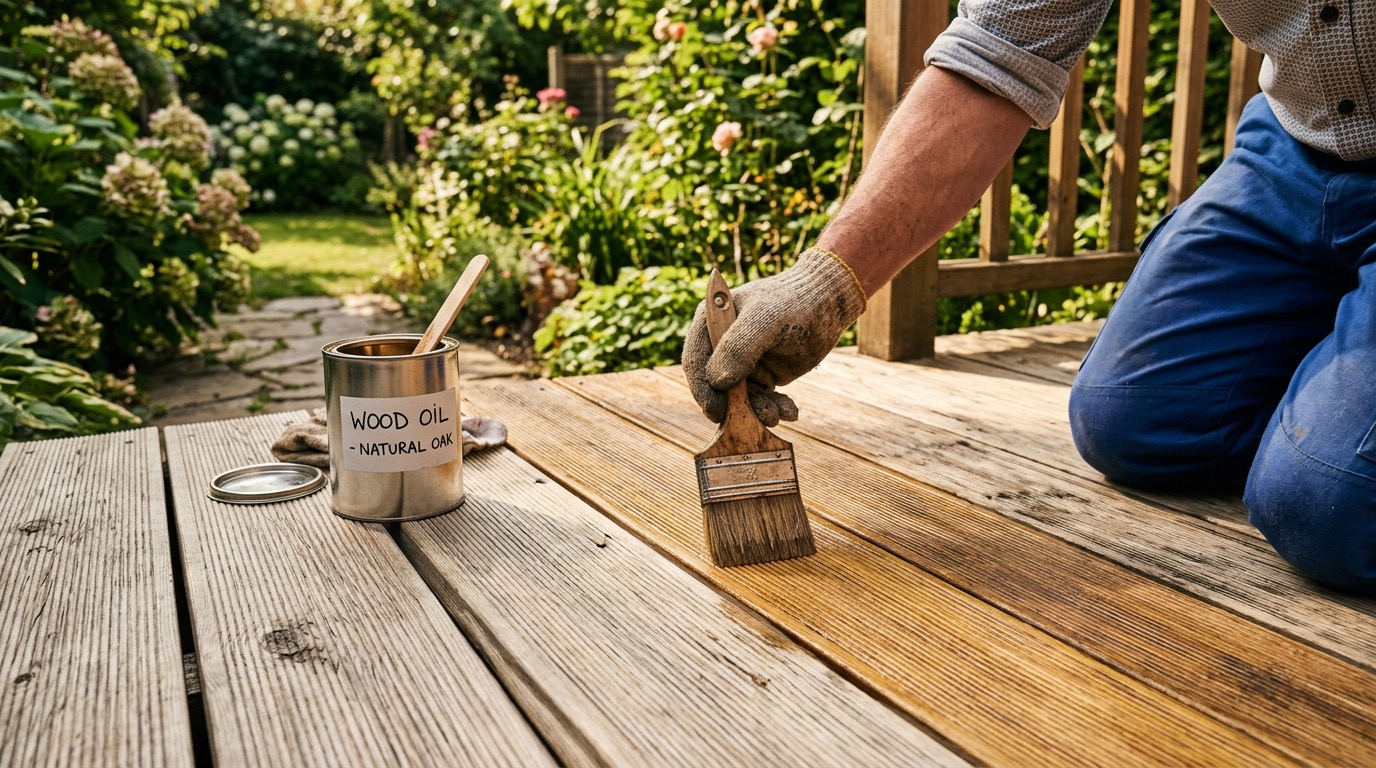 Olejowanie desek tarasowych pędzlem w ogrodzie